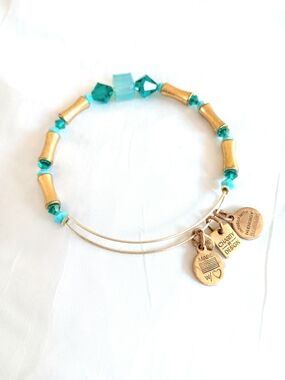 Alex and Ani Turquoise and Gold Crystal Tube Bead Expandable Bracelet